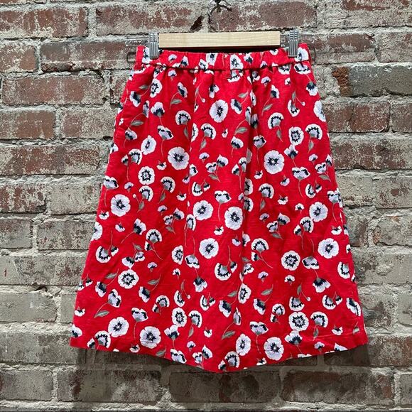J.Crew Poppy Print Red Linen Skirt Size XS - Picture 4 of 5
